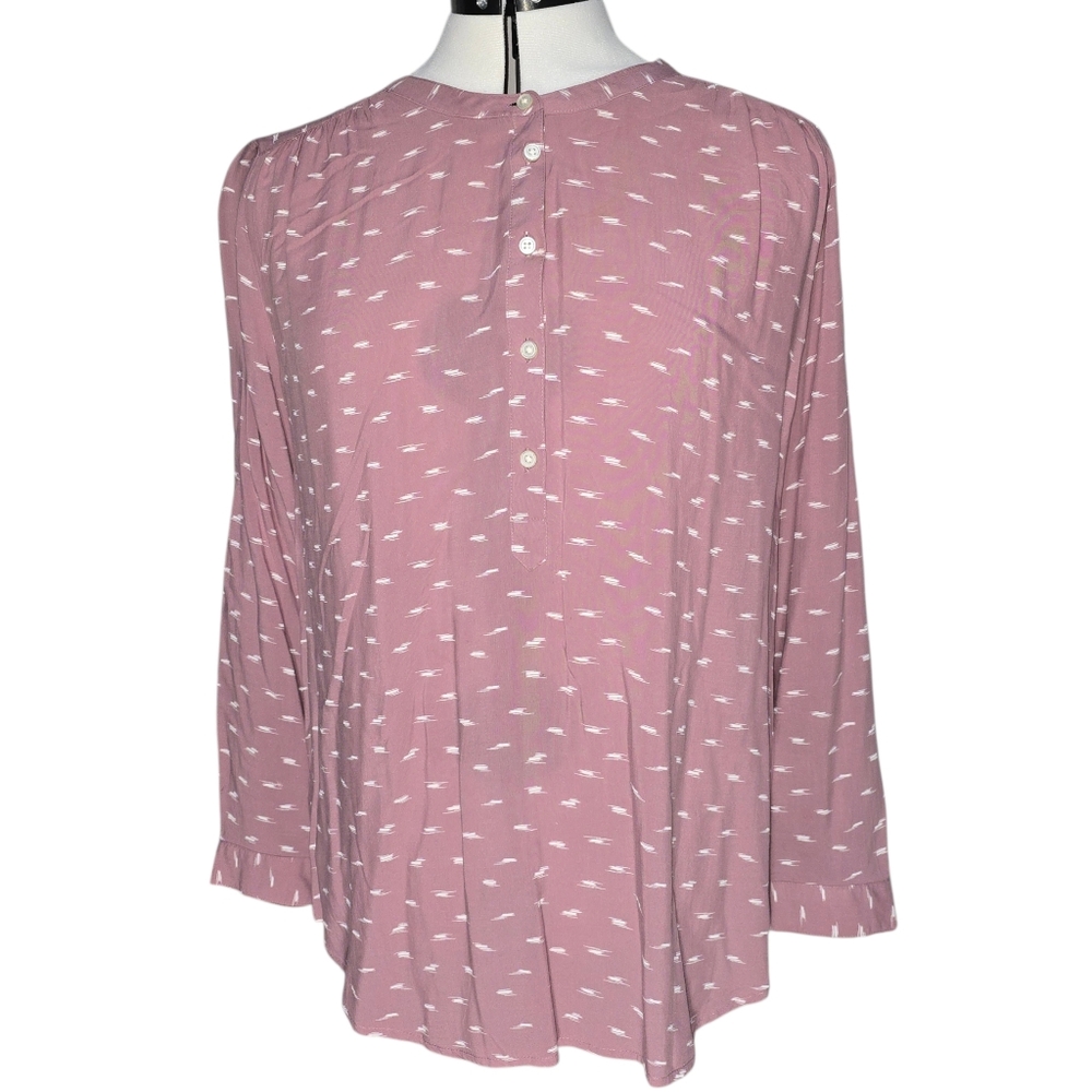 EUC LOFT Mauve Long Sleeve Blouse Large Petite Quarter Button Down Soft Preppy